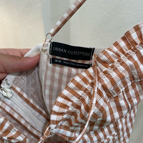 Urban Outfitters Orange Ruffle Gingham Strappy Mini Dress Size Medium - Picture 6 of 15